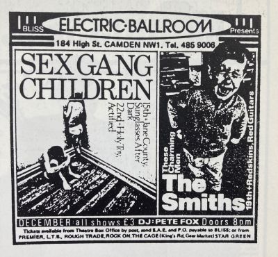 Supporting the Smiths at the Electric Ballroom, 19/03/1983.